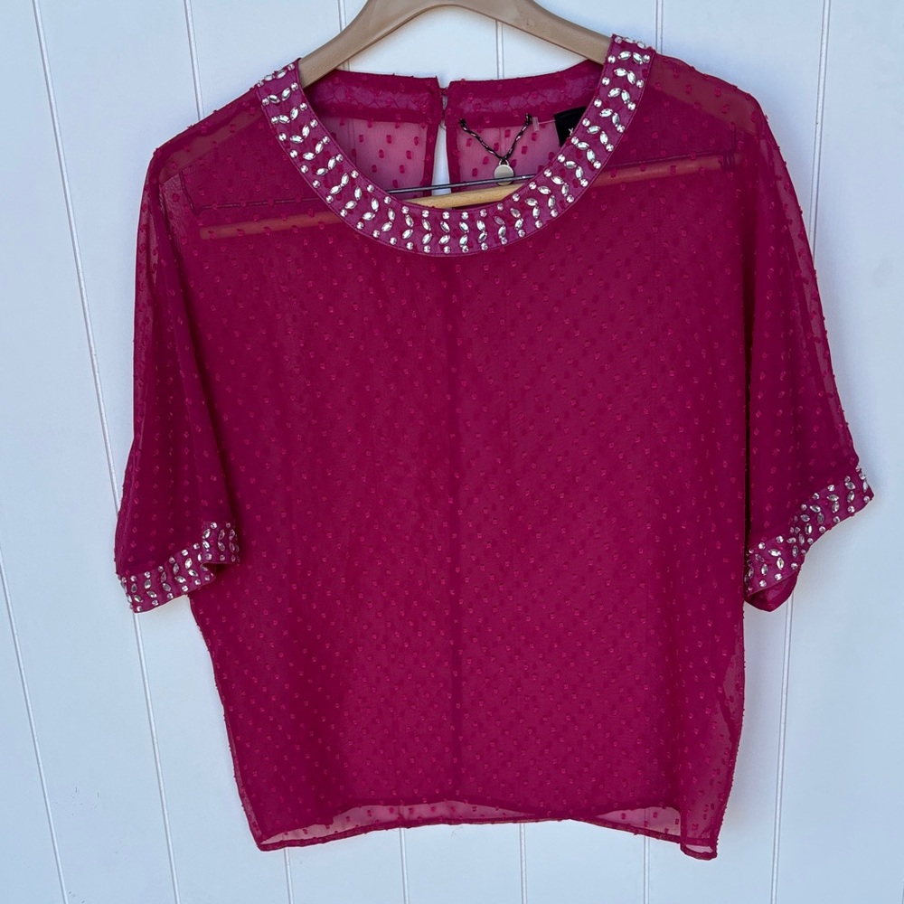 BKE Boutique gem Pink Sheer Top! Size Small